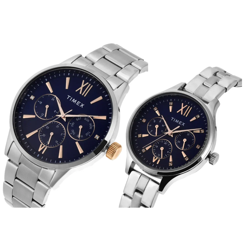 Timex Pairs Blue Round Multifunction Dial Analogue Watch - TW00PR305
