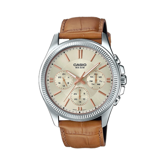 Casio Brown Leather Strap Men's Watch MTP-1375L-9AV | 10529541