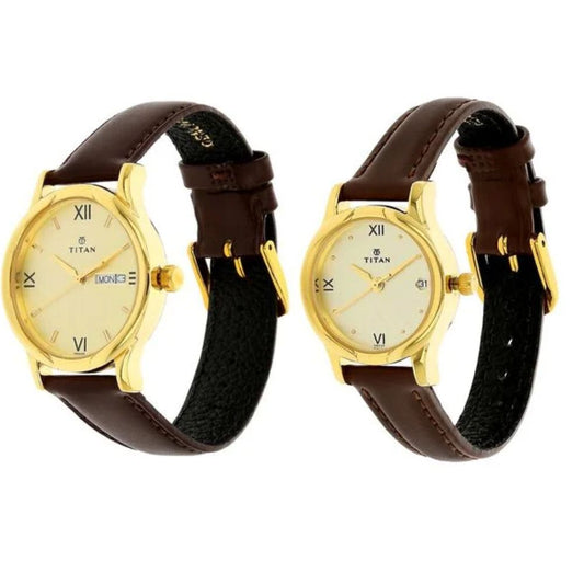 Titan Champagne Couple Watch 15802490YL05