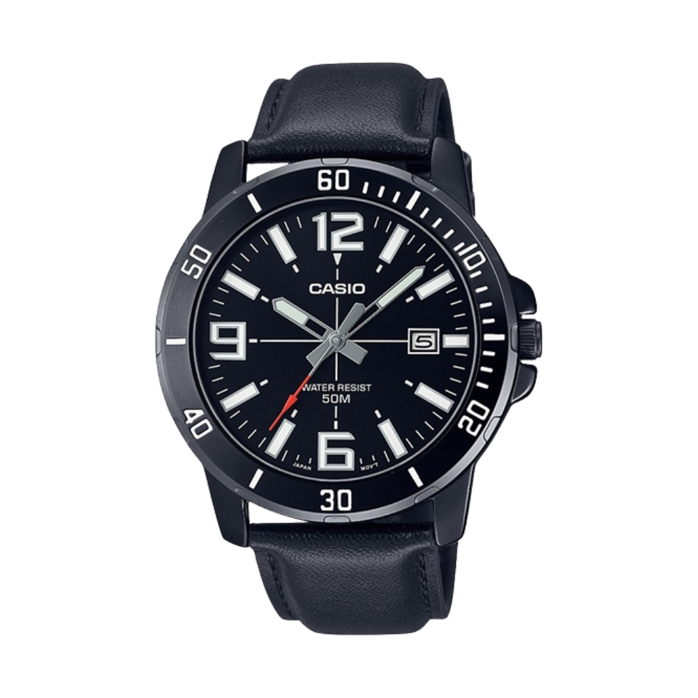 Casio Black Leather Strap Men's Watch for MTP-VD01BL-1BV, MTP-VD01BL-5BV | 10635307