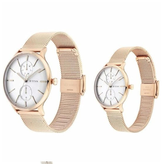 Titan Bandhan Champagne Gold Couple Watch 9400394203WM01