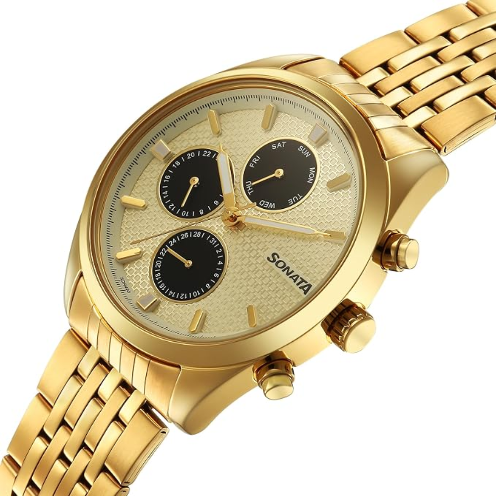 Sonata Magna Champagne Gold Dial Men's Watch 7155YM02