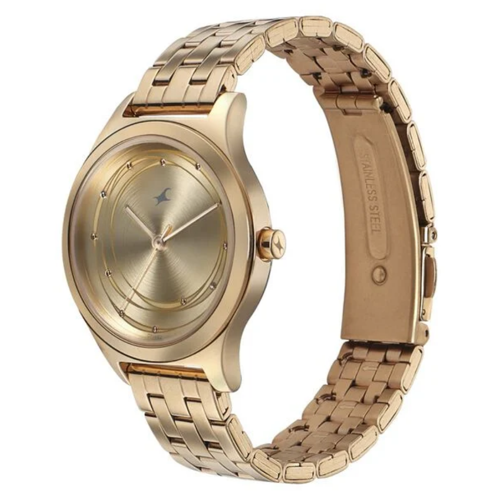 Fastrack Style Up Golden Dial Women's Watch - 6152WM01