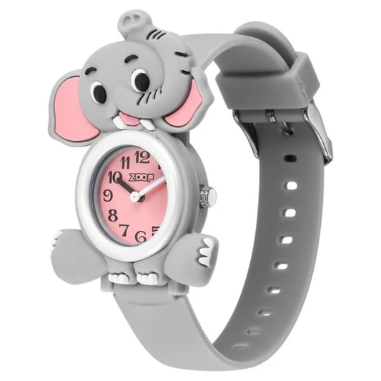 Zoop Elephant Pink Dial Grey Strap Kids Analog Watch NS16037PP01
