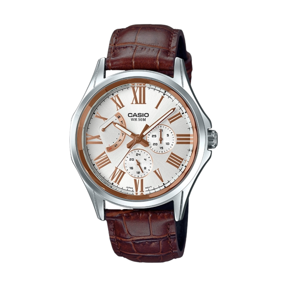 Casio Brown Leather Strap Men's Watch MTP-E311LY-7AV | 10537162