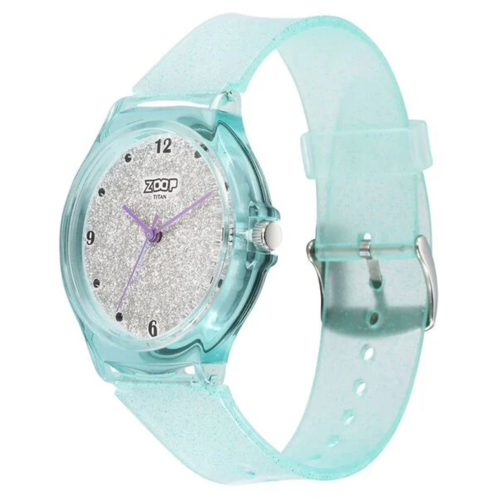 Zoop Glitter Grey Dial Green Strap Girls Kids Watch 26030PP02W