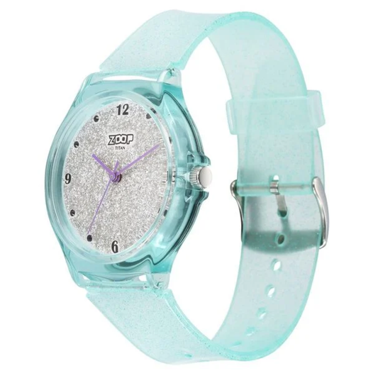 Zoop Glitter Grey Dial Green Strap Girls Kids Watch 26030PP02W