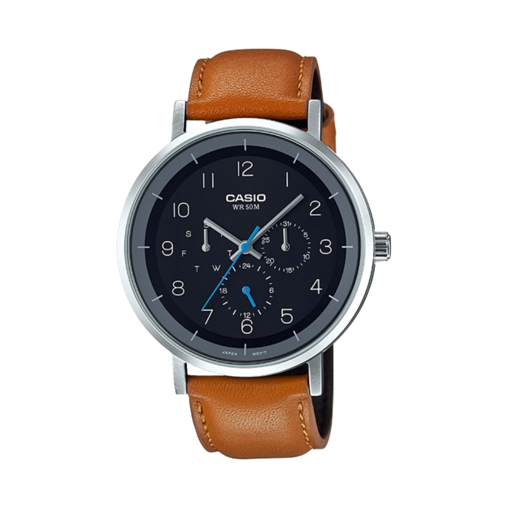 Casio Brown Leather Strap Men's Watch MTP-E314L-1BV | 10548376