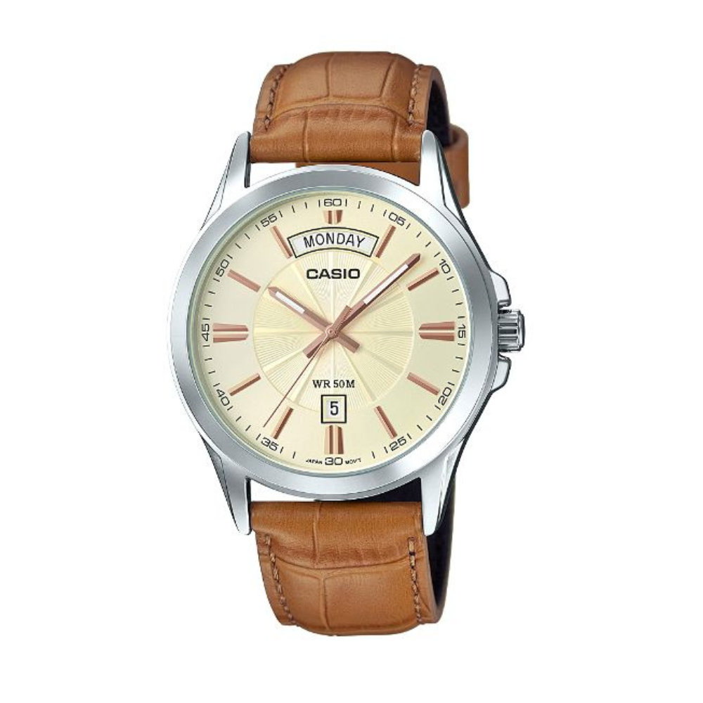 Casio Brown Leather Strap Men's Watch MTP-1381L-9AV | 10529544