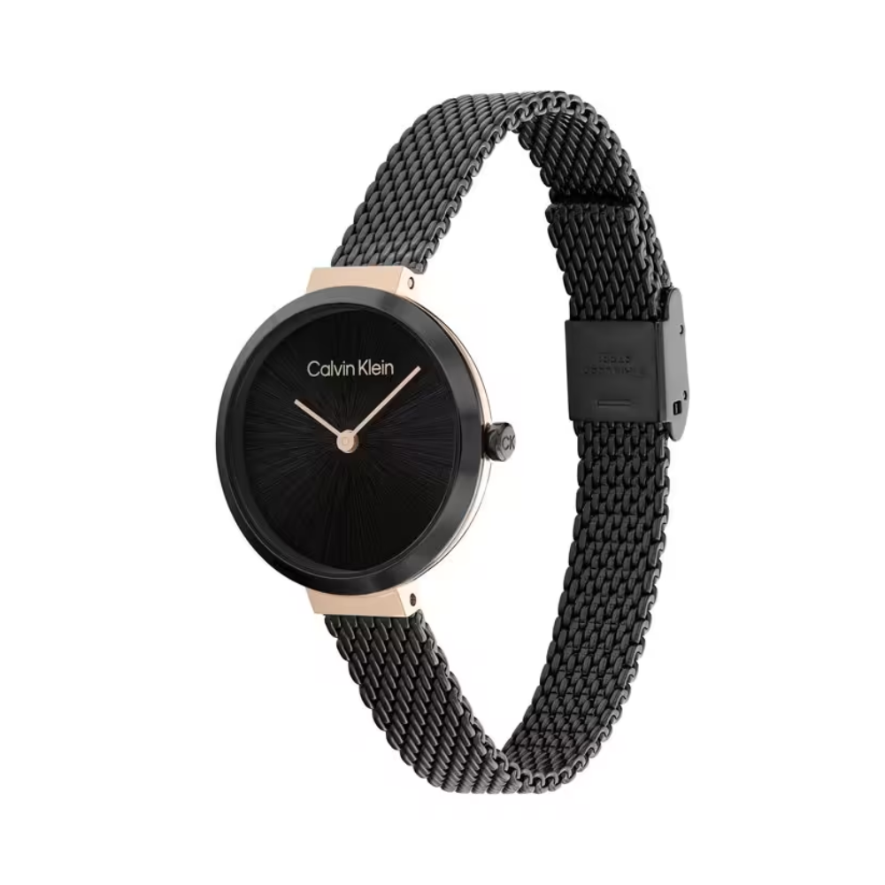 Calvin Klein Minimalistic T-Bar Black Dial Women's Analog Mesh Watch 25200084
