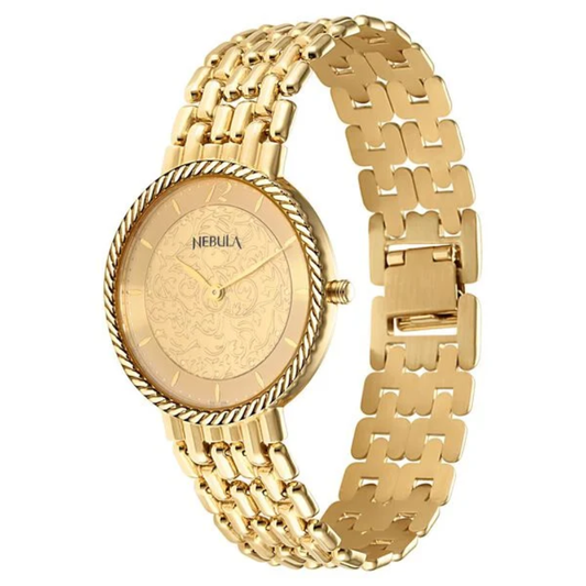 Titan Nebula Vintage 18k Gold Rice Grain Strap Watch for Men NT1921DM02