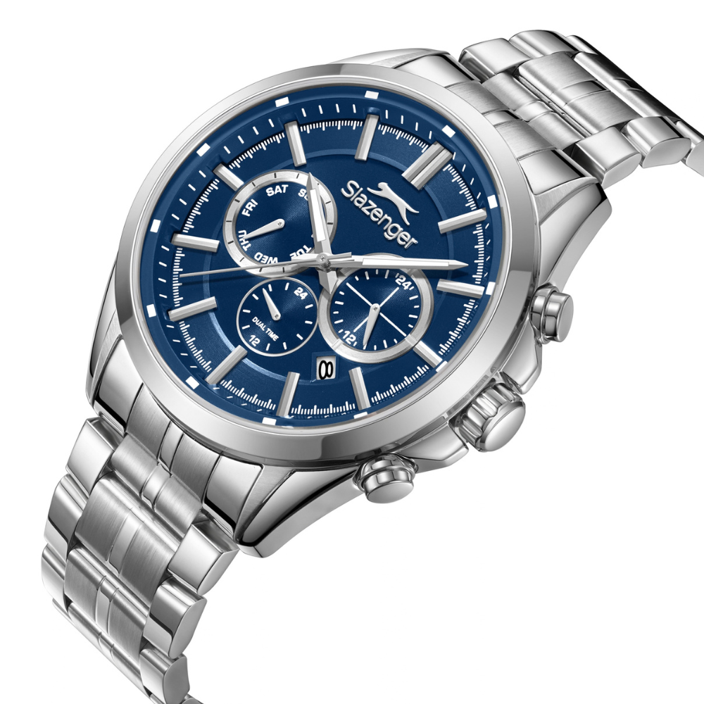 Slazenger Round Navy Dial Silver Metal Strap Multifunction Watch SL.09.2567.2.03