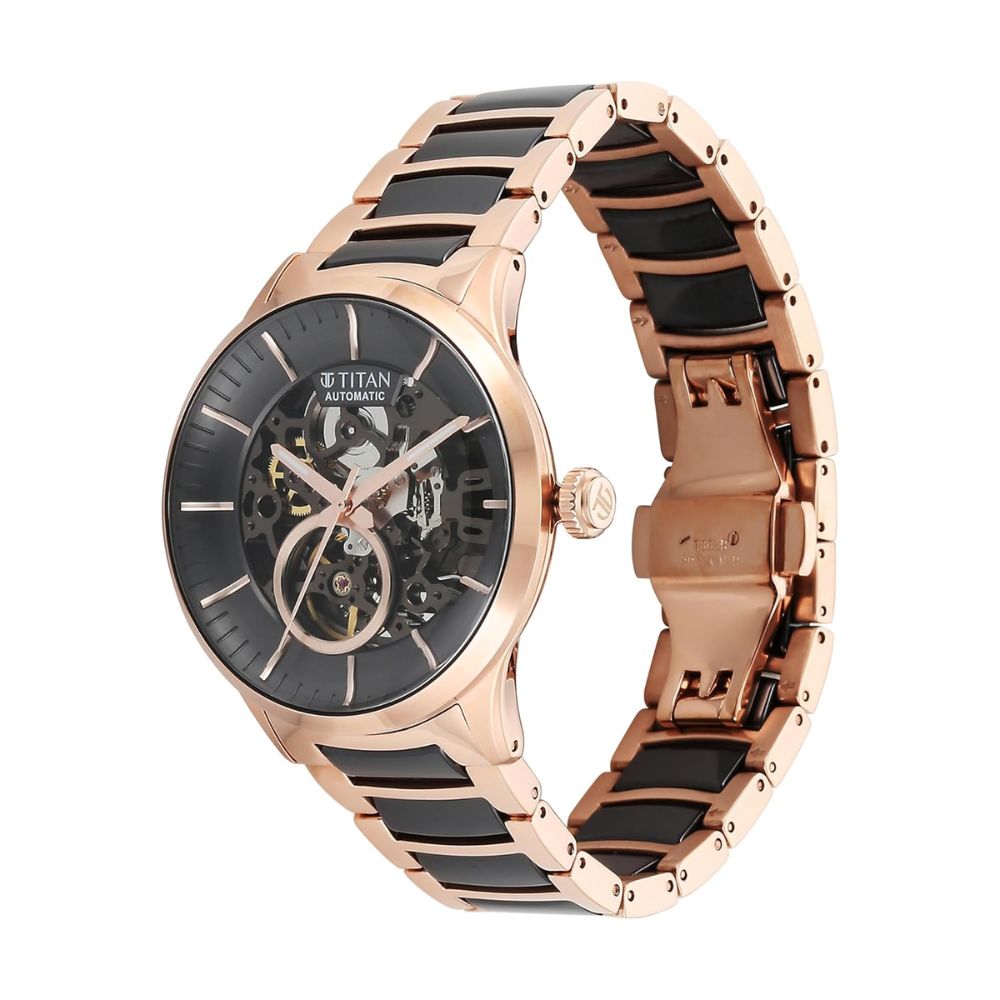 Titan Ceramic Fusion Anthracite Rose Gold Grey Men's Watch 90174KD03