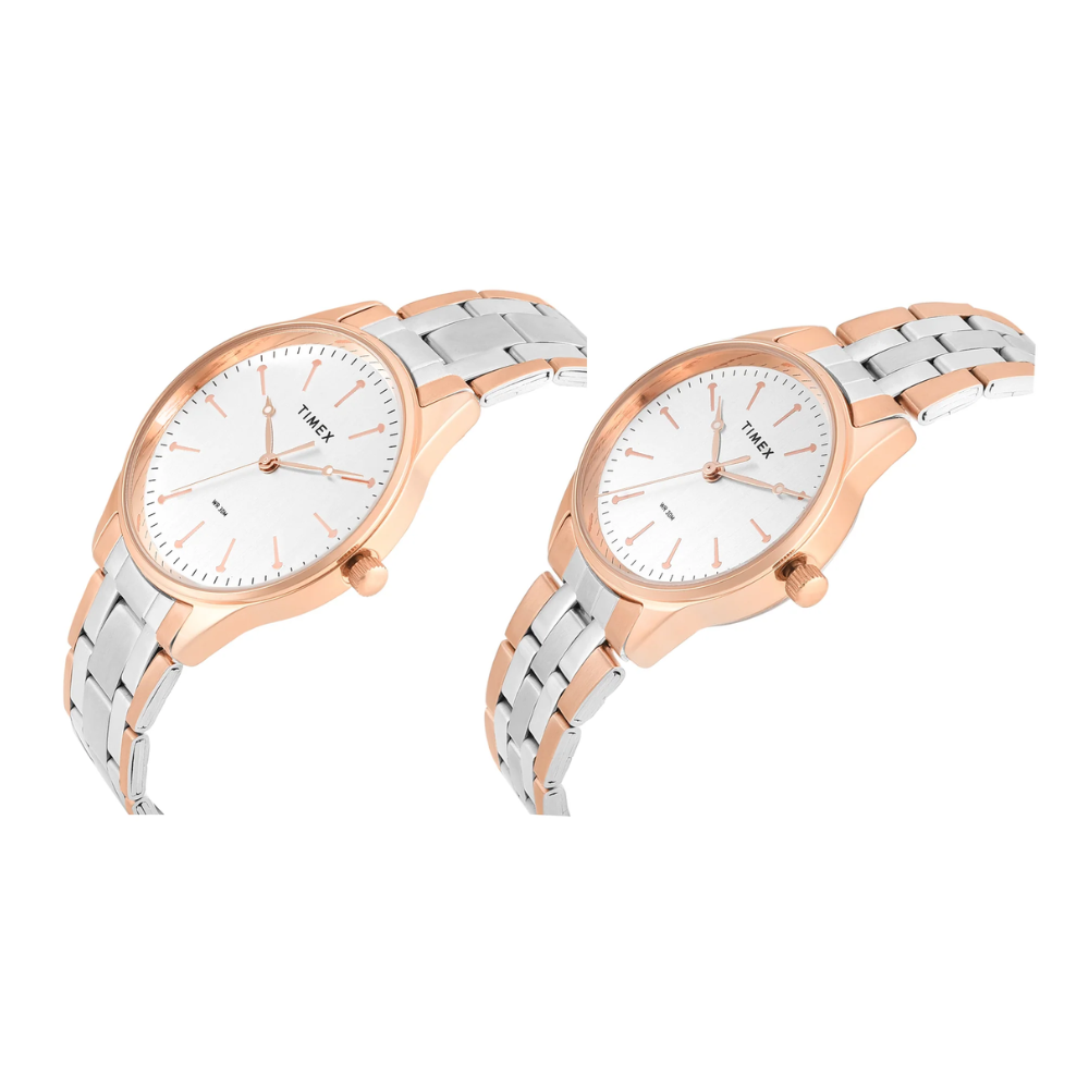 TIMEX Silver Rose Gold Pair's Watch TW00PR359