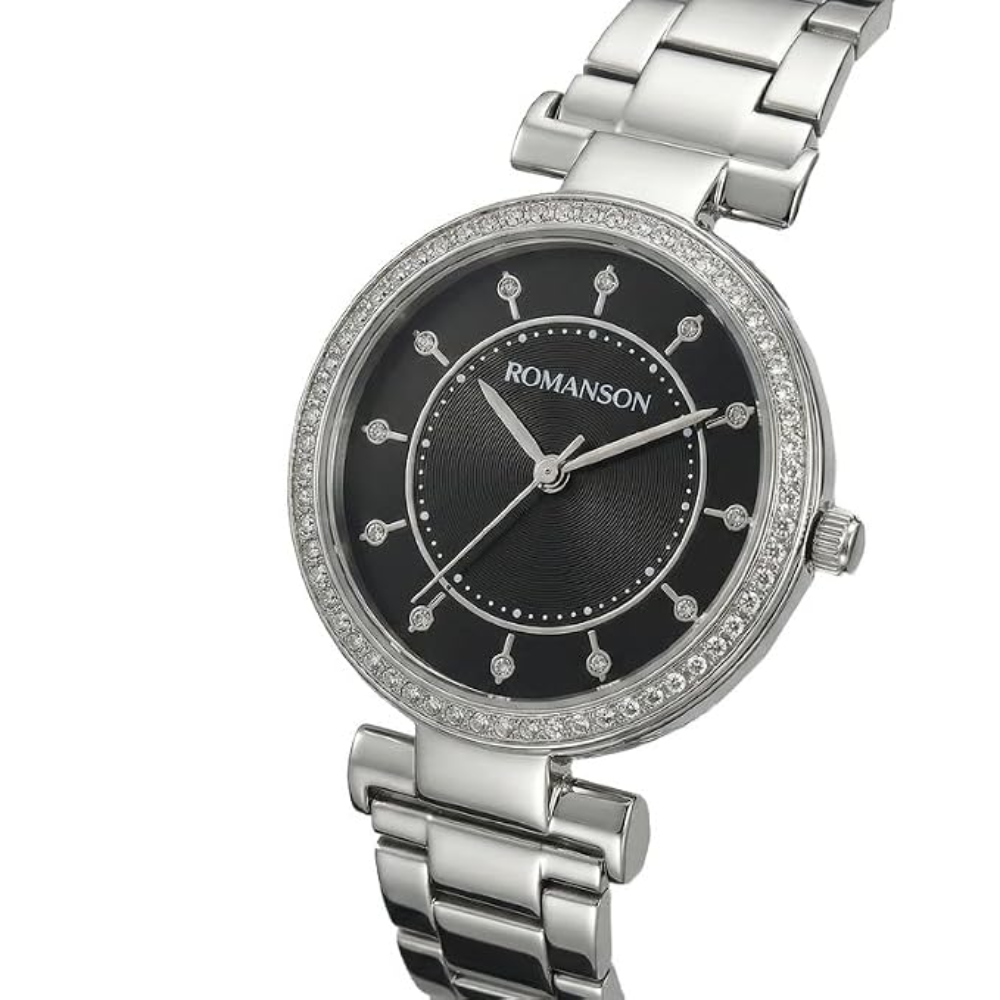 Romanson Black Dial Women's Stainless Steel Analog Watch RM6BS204TLWBK
