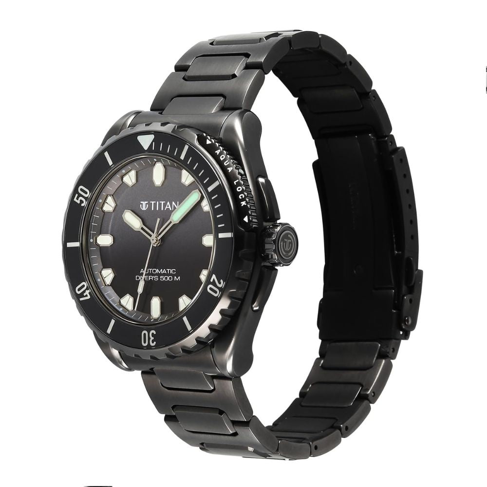 Titan Zero Hour Diver's Certified 500m Automatic Black Men's Watch 10071QM01