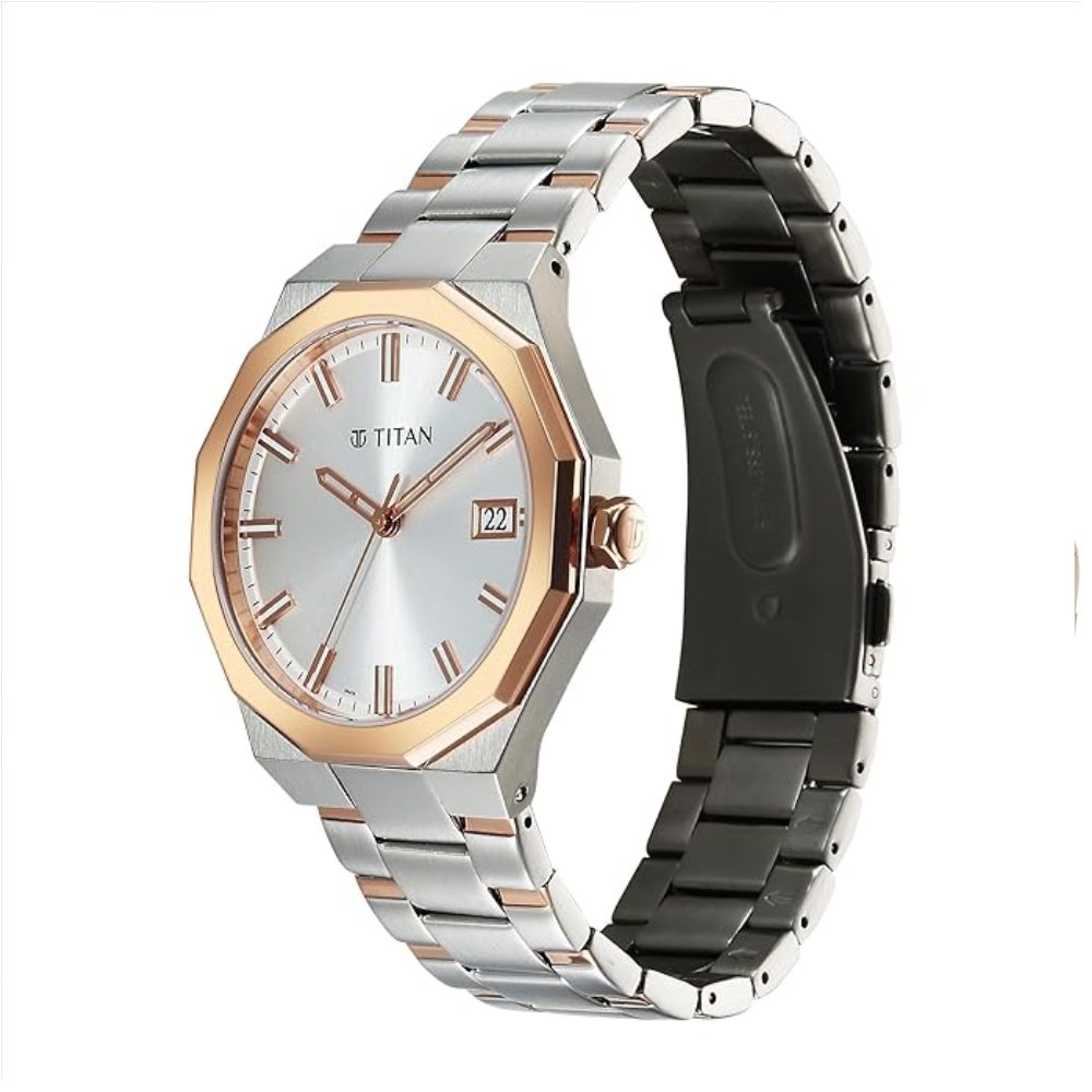 Titan Dodecagon Rose Gold Dual Tone Men's Watch 90212KM01