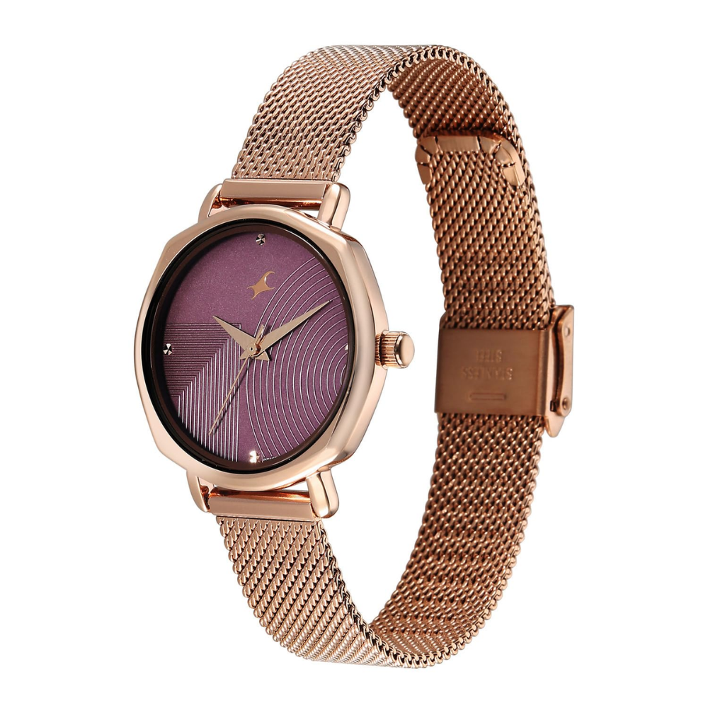 Fastrack Stunners XI Violet Dial Rose Gold Women's Watch 68064WM02