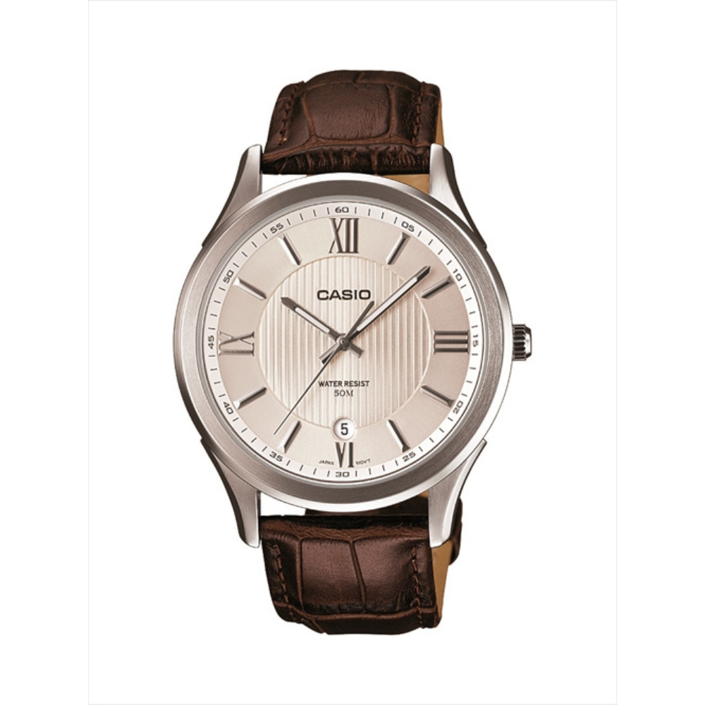 Casio Brown Leather Strap Men's Watch BEM-119GL-1AV, MTH-1051L-7AV | 10368687
