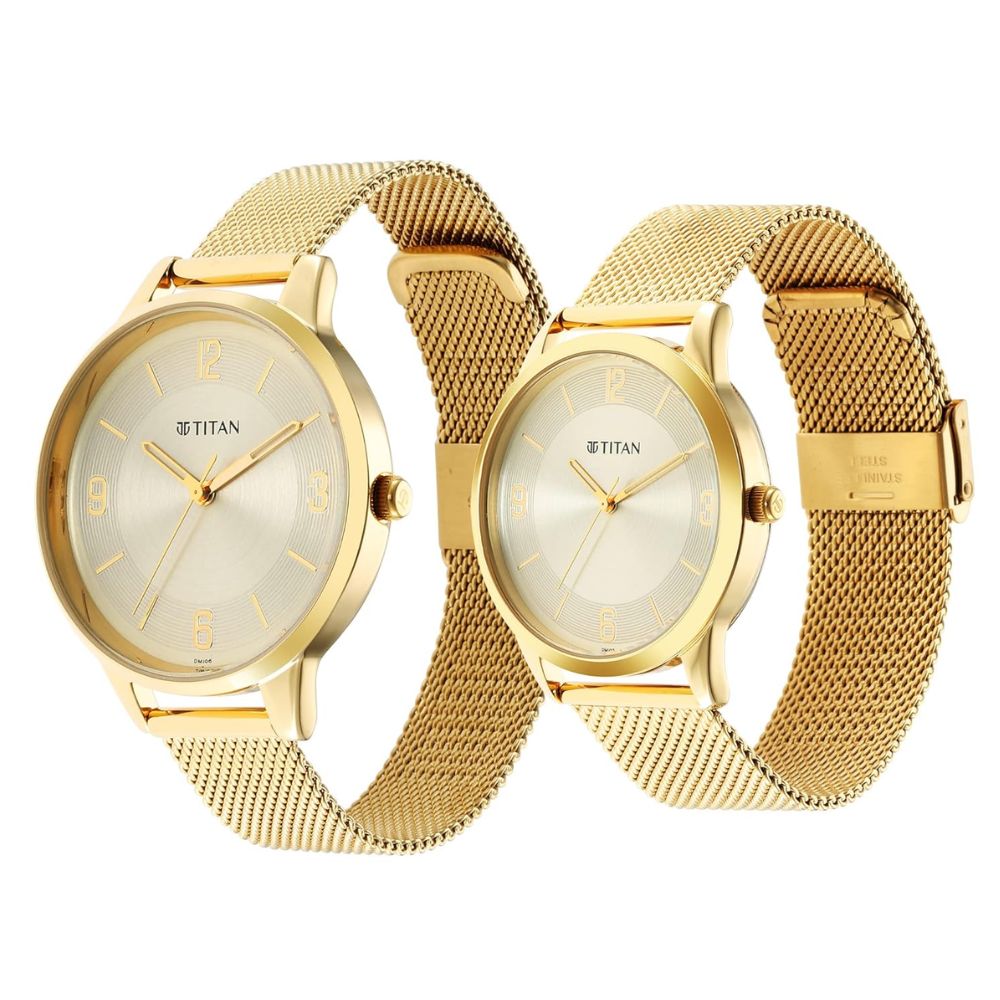 Titan Analog Gold Couple Watch 18062648YM01