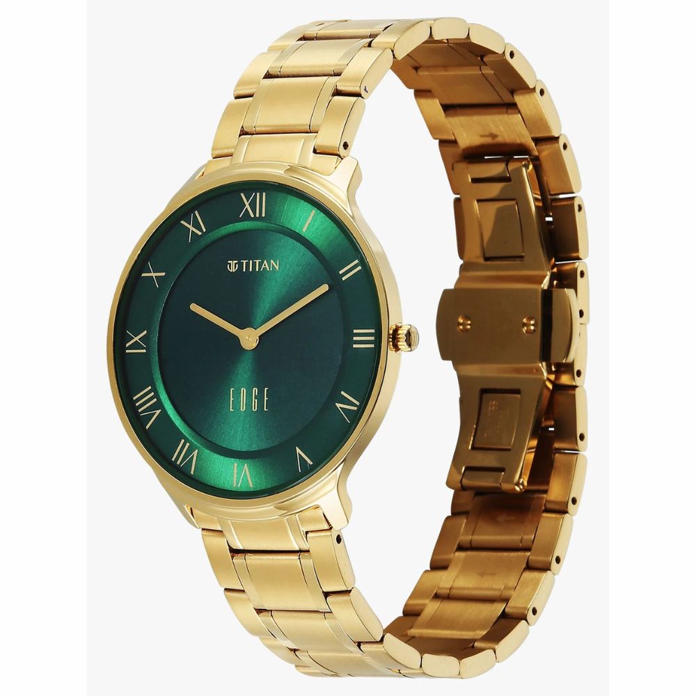 Titan Edge Gleam Green Golden Men Watch 1843YM05