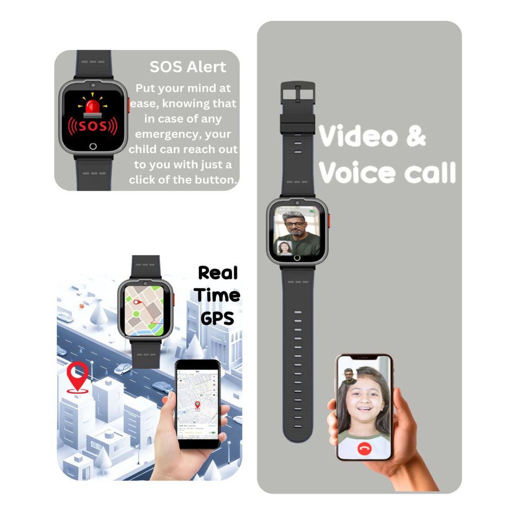 Spiky Cyclops Black Kids Smartwatch 4G Voice Calling Watch