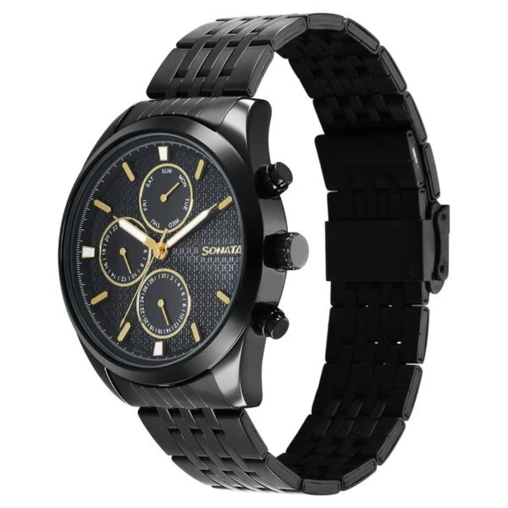 Sonata Magna Black Dial Men's Multifunction Watch 7155NM01