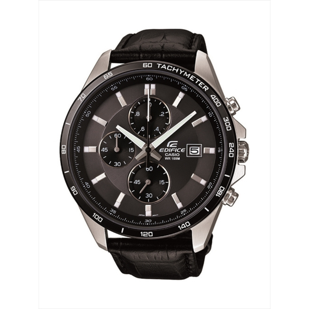 Casio Black Leather Strap Men's Watch EFR-512L-1AV, EFR-512L-8AV | 10399155