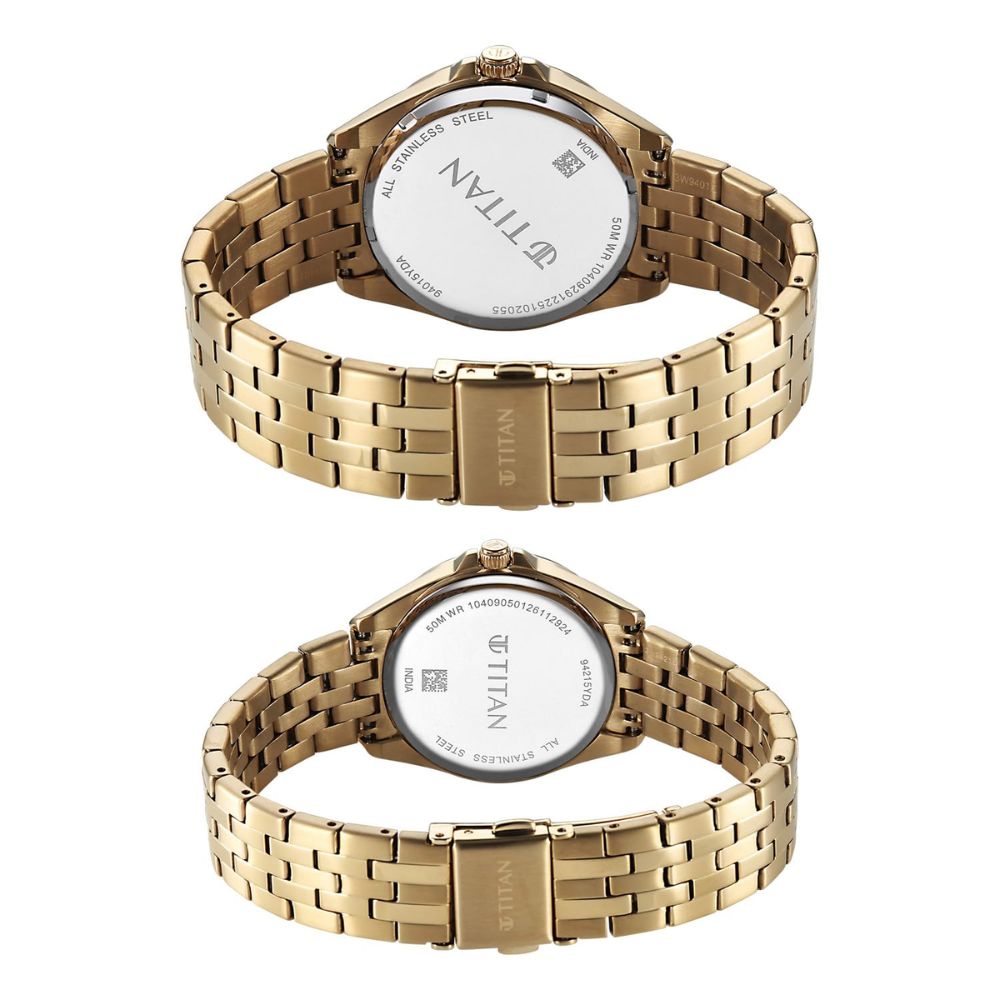 Titan Modern Bandhan Pair Yellow Gold Couples Watch 9401594215YM01