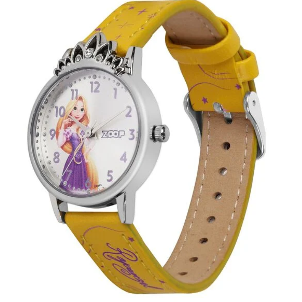 Zoop Disney Rapunzel Analog Silver Dial Yellow Strap Watch for Girls Kids 26048SL01