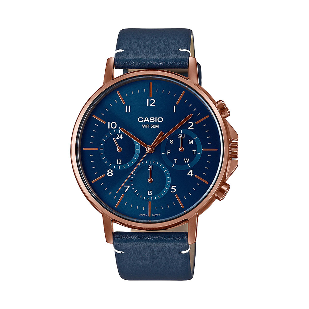 Casio Blue Leather Strap Men's Watch MTP-E320RL-2EV, MTP-E321RL-2AV | 10617866