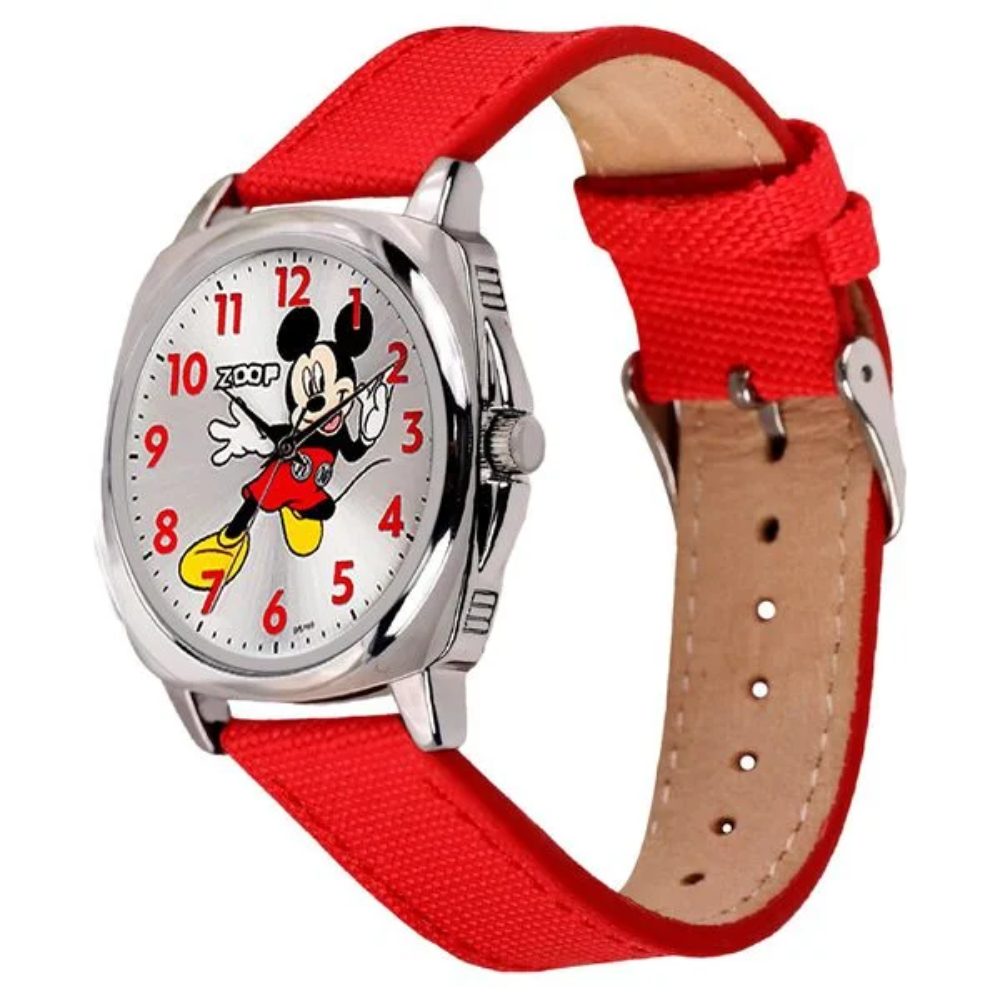 Zoop Disney Mickey Mouse Silver Dial Red Strap Boys Kids Watch 16055SL01