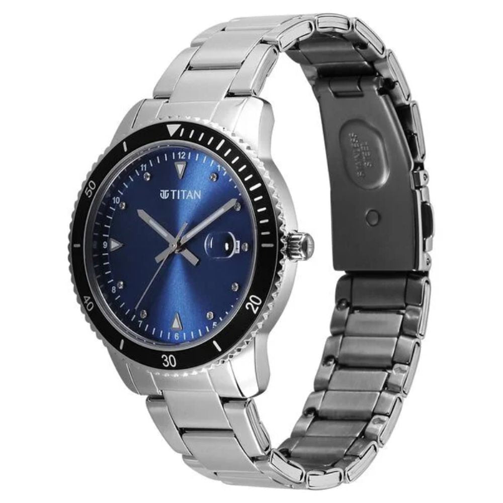 Titan Purple Sports Fashion Blue Dial Brown Stainless Steel Strap Women's Quartz Analog with Date Watch 2768km01