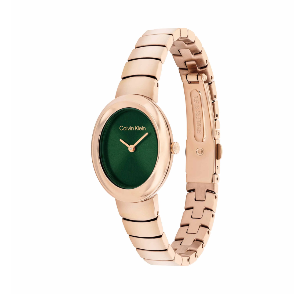 Calvin Klein Twisted Bezel Green Dial Women's Analog Stainless Steel Watch 25100148