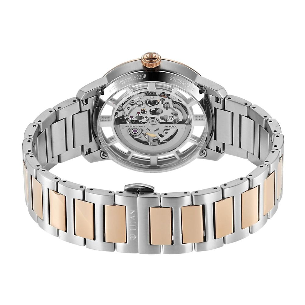Titan See-Through Skeletal Bimetal Rose Gold & Steel Men's Watch 90220KM01