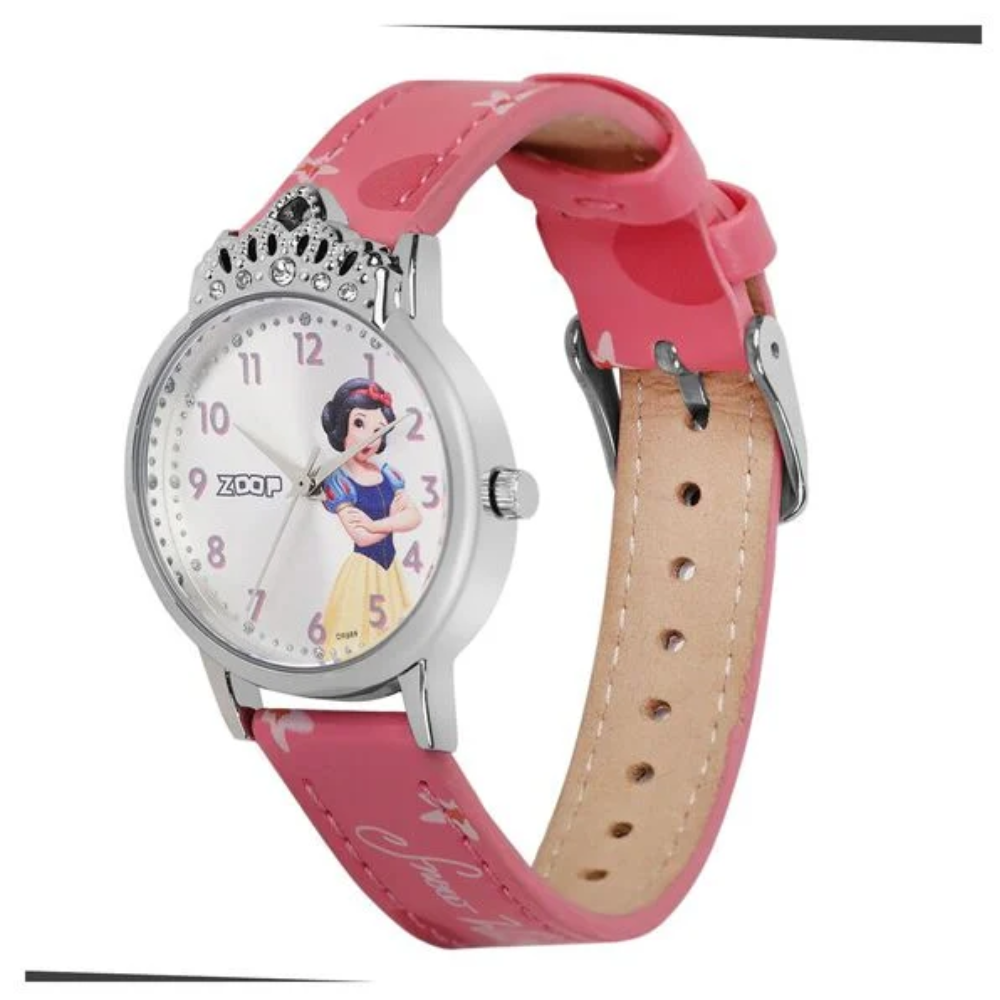 Zoop Disney Snow White Analog Watch with Silver Dial & Pink Strap for Girls 26052SL01