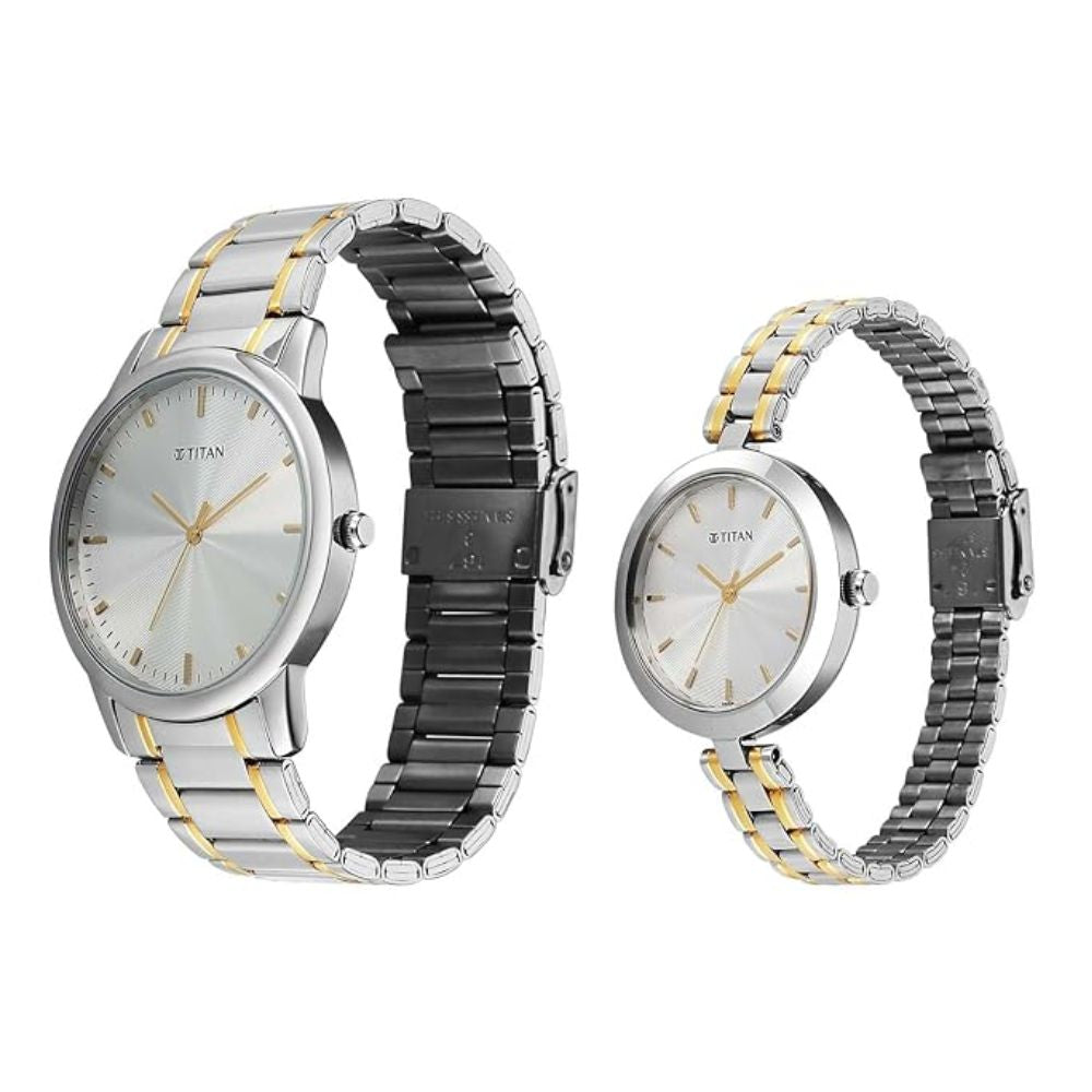 Titan Bandhan Eternal Silver Dual Tone Pair Watch 19692969BM01