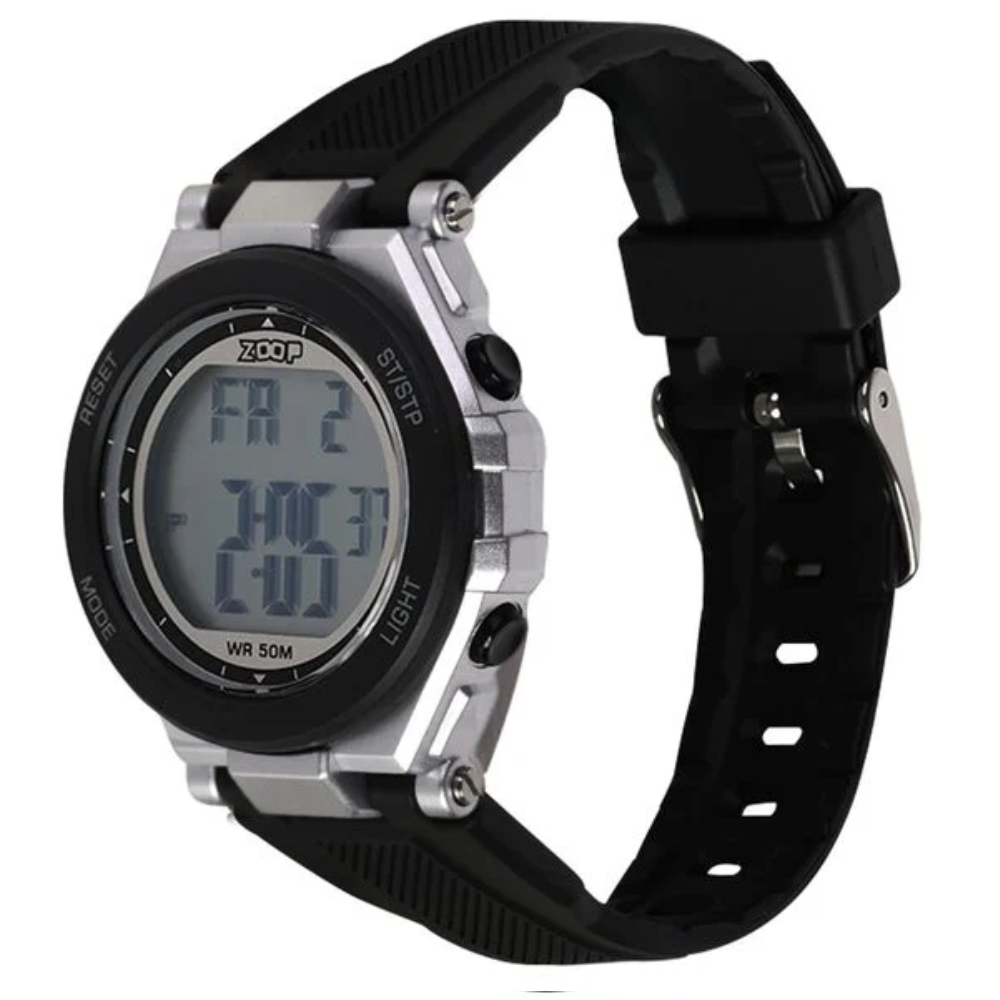 Zoop Digital Silver Case Digital Dial Black Strap Boys Kids Watch 16047PP03