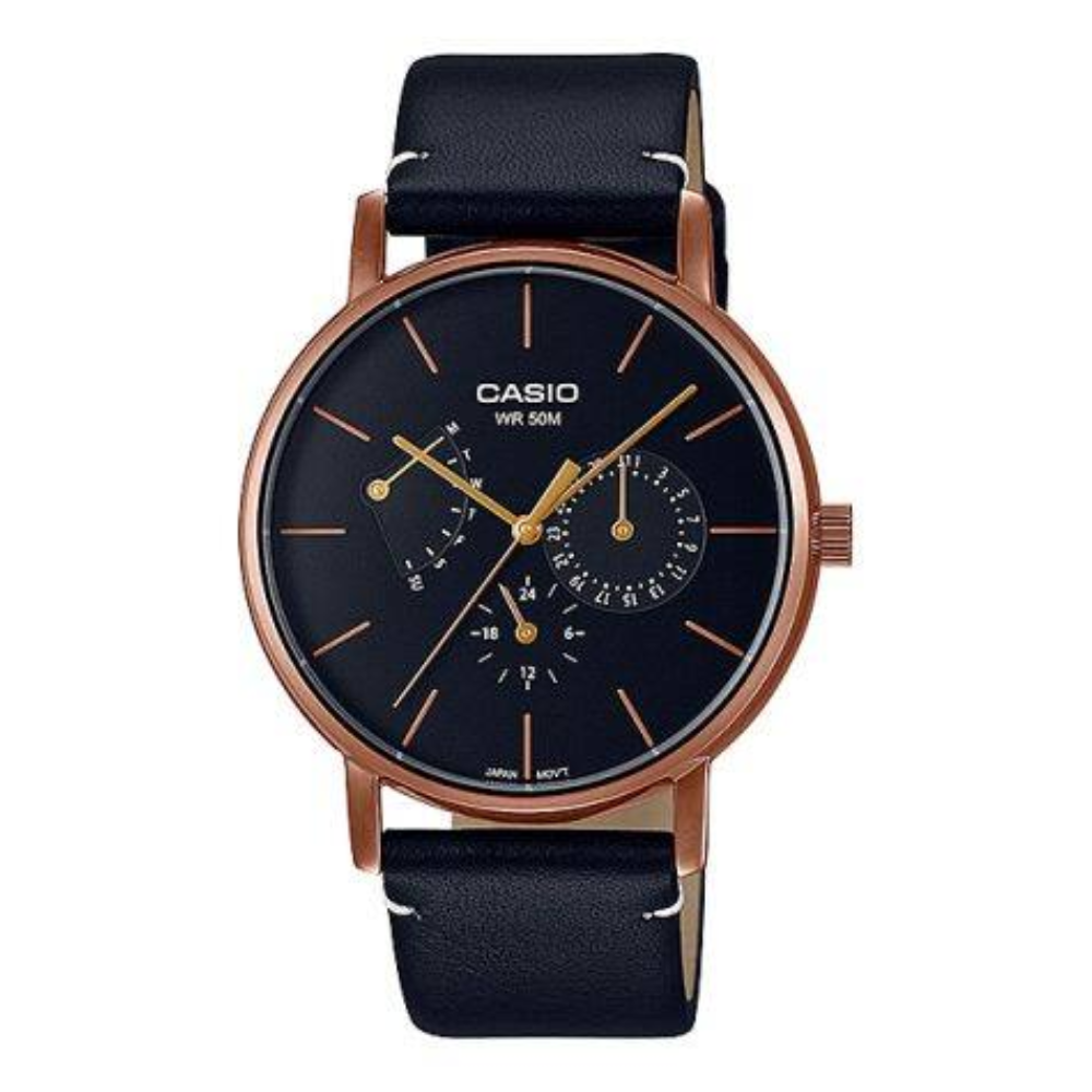 Casio Black Leather Strap Men's Watch MTP-E171RL-1EV, MTP-E320RL-1EV | 10617826
