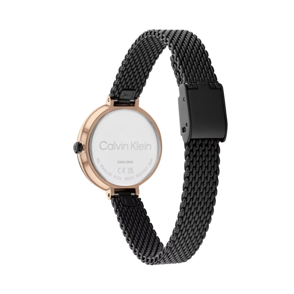 Calvin Klein Minimalistic T-Bar Black Dial Women's Analog Mesh Watch 25200084