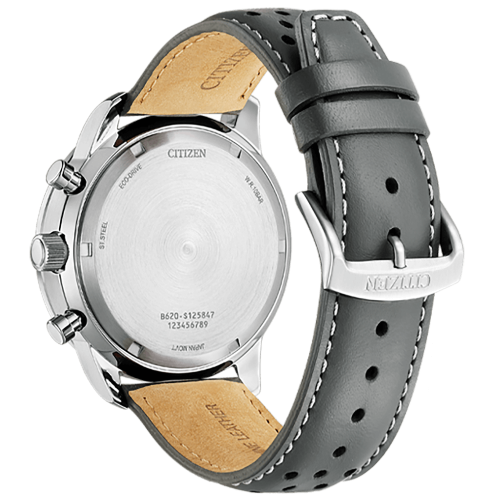 CITIZEN Quartz Grey Dial Men's Chronograph Leather Watch CA4500-24H