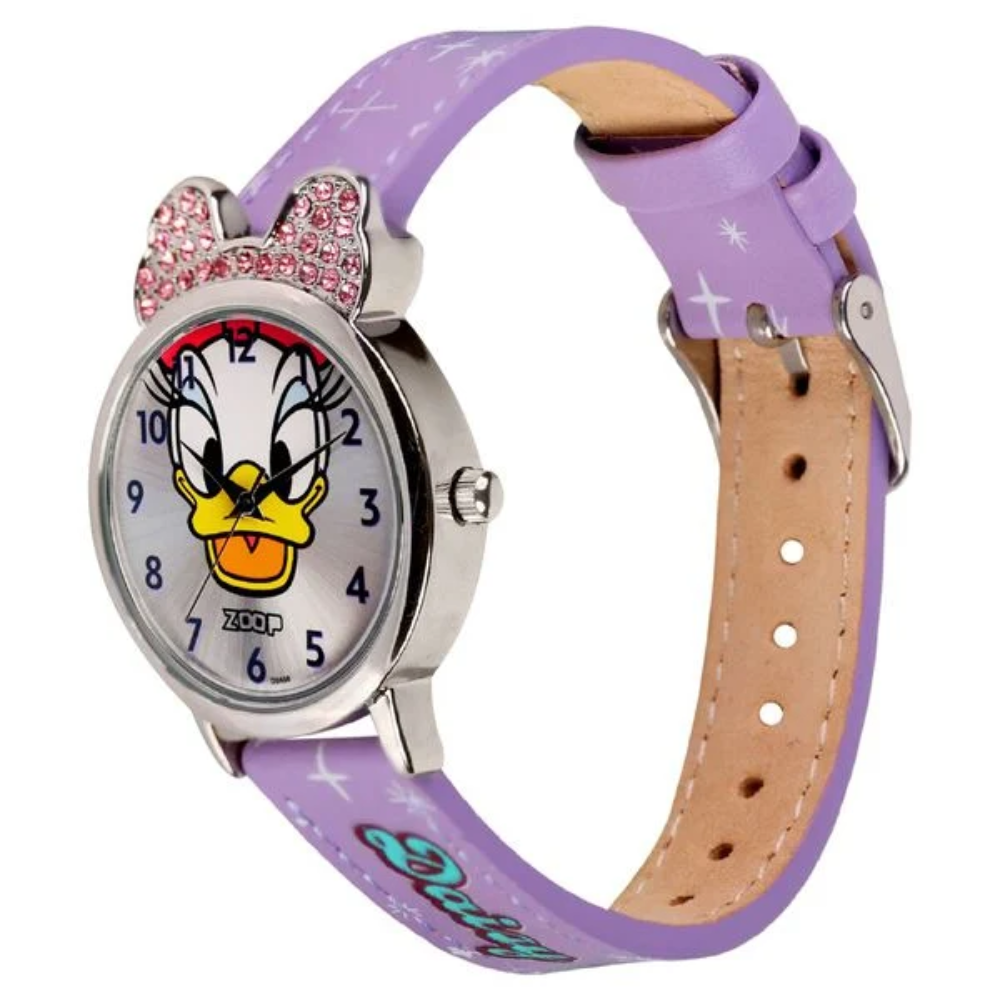 Zoop Daisy Duck Analogue Watch with Silver Dial & Purple Strap for Girls Kids 26055SL01