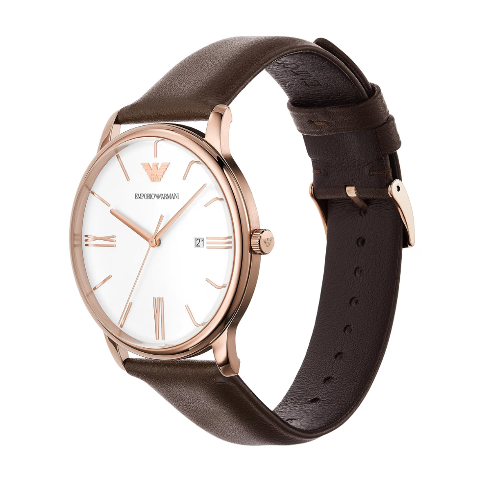 Emporio Armani Minimalist White Dial Men's Quartz Analog Leather Watch AR11572