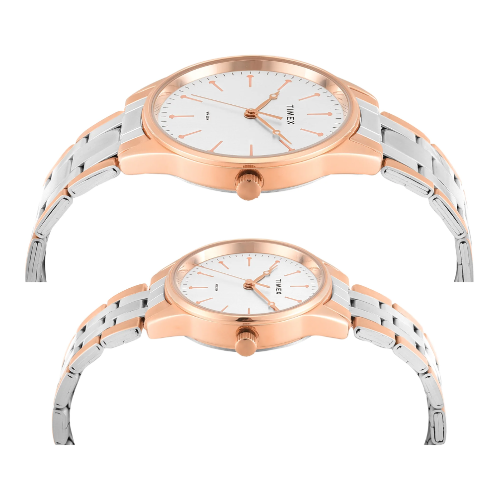 TIMEX Silver Rose Gold Pair's Watch TW00PR359