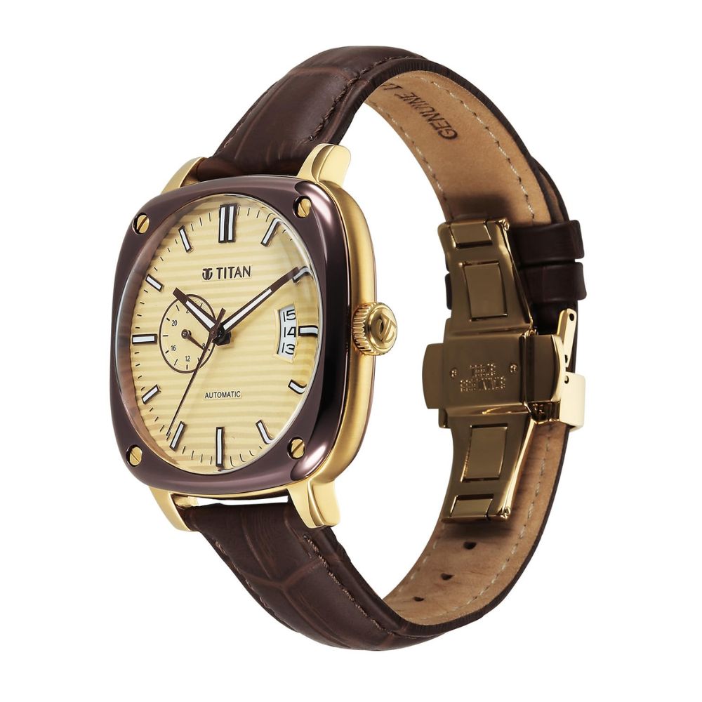 Titan Vintage Concealed Brown Men's Watch 90225KL03