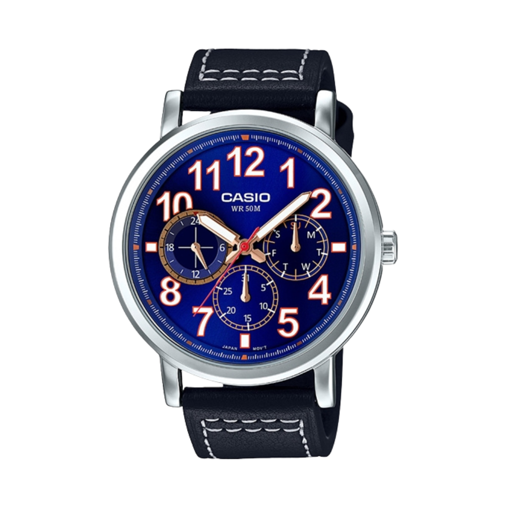 Casio Black Leather Strap Men's Watch MTP-E309L-1AV, MTP-E309L-2B1V | 10531178