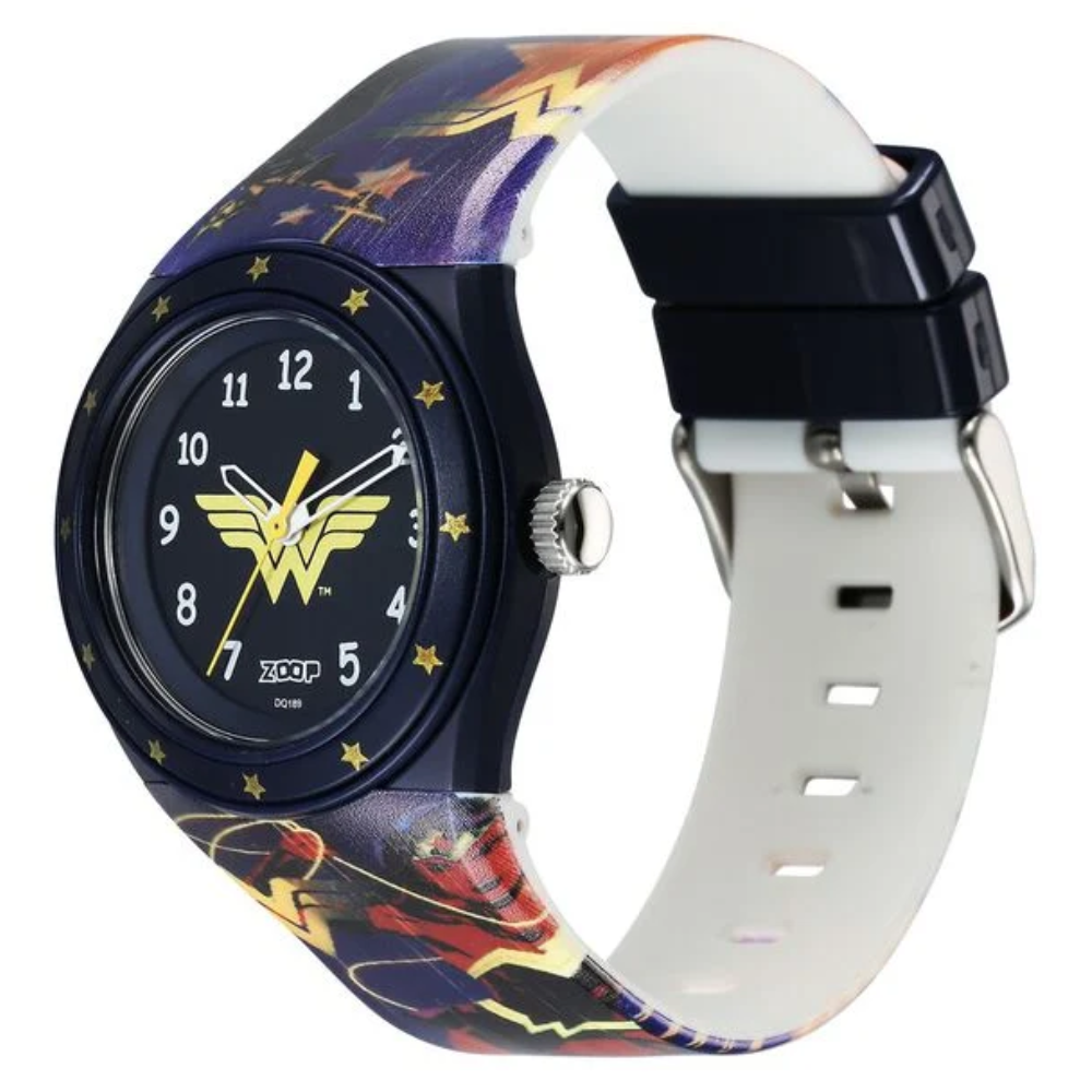 Zoop Wonder Woman Analog Black Dial Multicoloured Strap Girls Watch C4048PP57