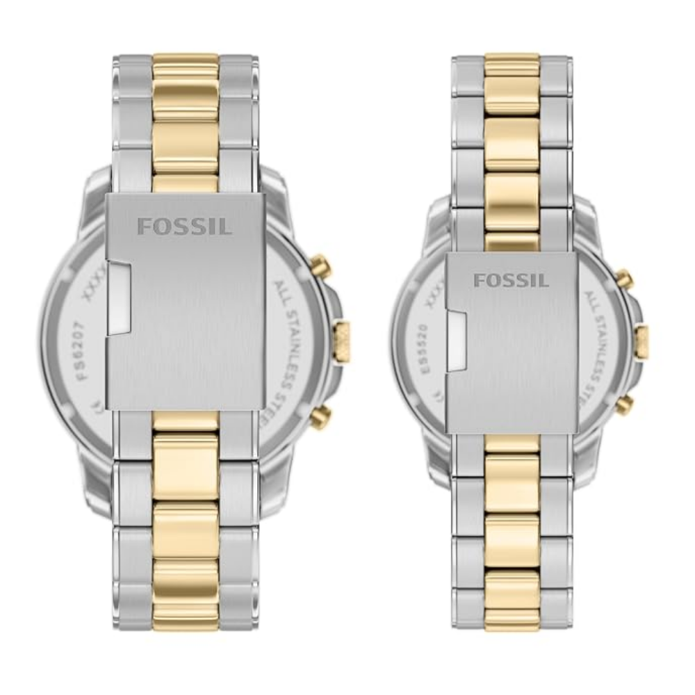 Fossil Grant Couple Black Dial Chronograph Stainless Steel Watch FS6202SET