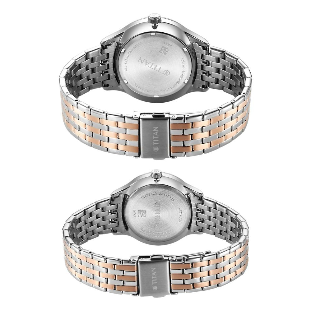 Titan Modern Bandhan Pair Dual-Tone Rose Gold Couples Watch 9401494214KM01