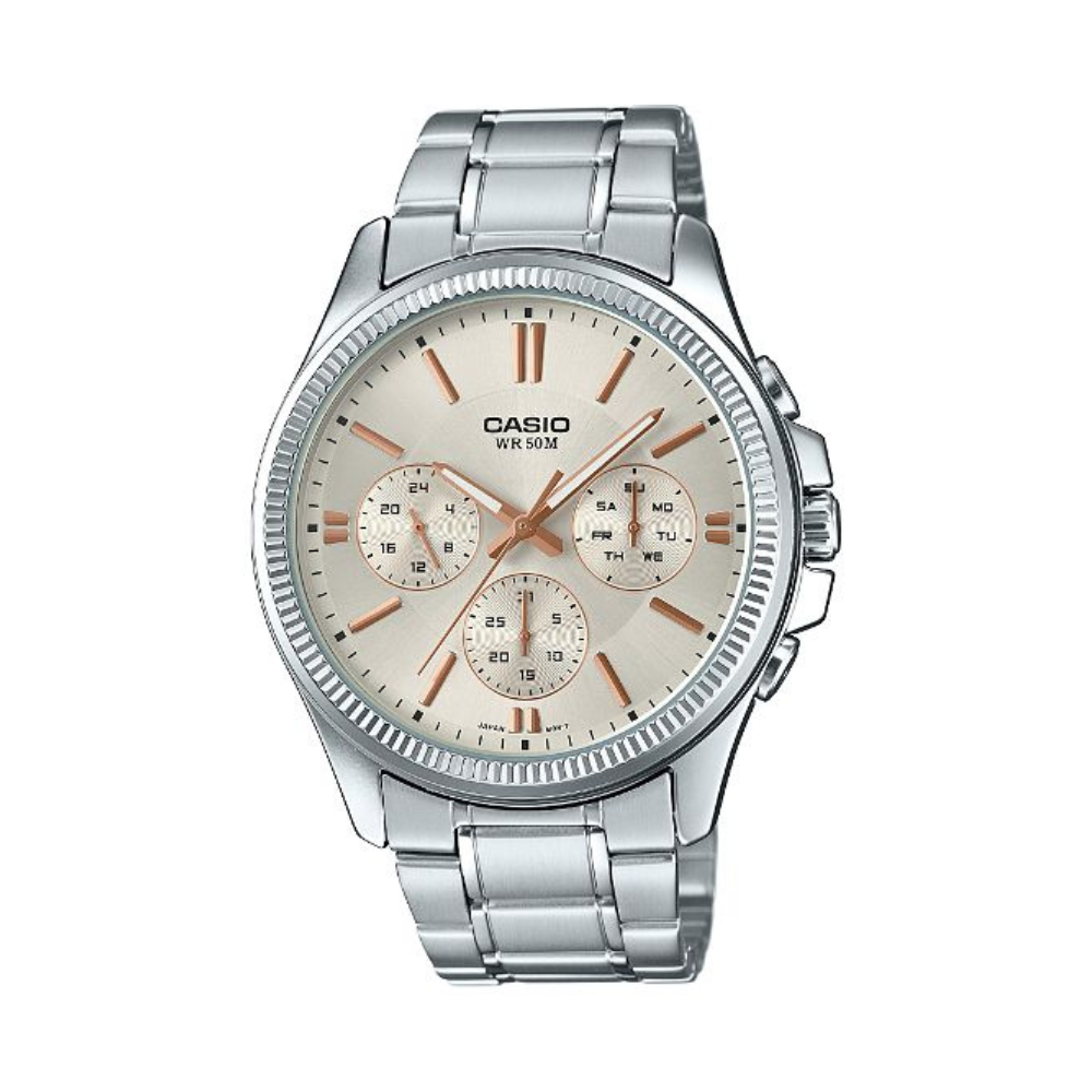 Casio Silver Metal Strap Men's Watch for MTP-1375D-1AV, MTP-1375D-7A2V, MTP-1375D-7AV, MTP-E305D-2AV, MTP-E305D-7AV | 10460040